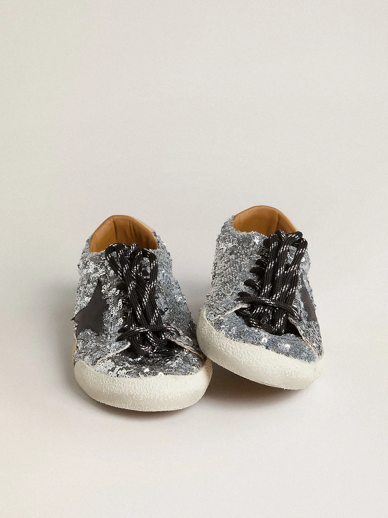 Men's True-Star silver sequins with black star and leather heel tab
