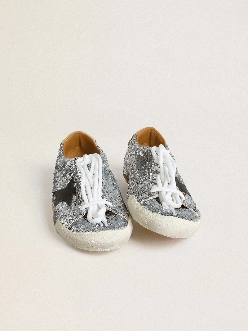 Men's True-Star silver sequins with black star and leather heel tab