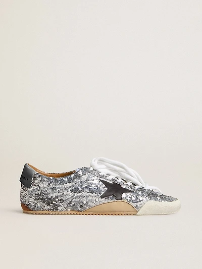 Men's True-Star silver sequins with black star and beige leather heel tab