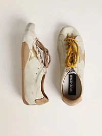 Men's True-Star white nappa leather with gold foiled star and beige suede heel tab