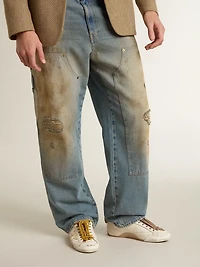 Men's True-Star white nappa leather with gold foiled star and beige suede heel tab