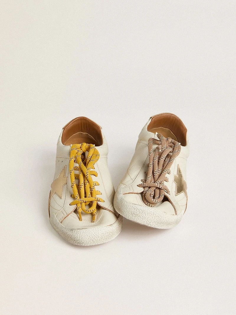 Men's True-Star white nappa leather with gold foiled star and beige suede heel tab