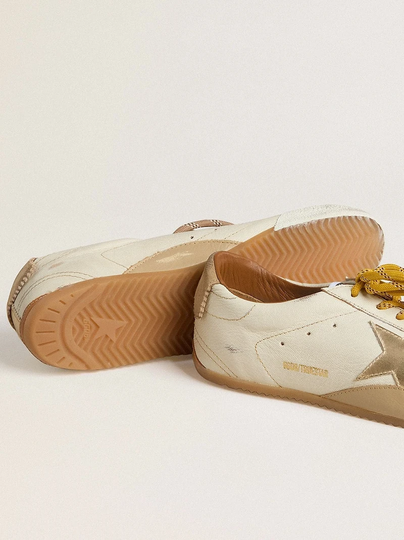 Men's True-Star white nappa leather with gold foiled star and beige suede heel tab
