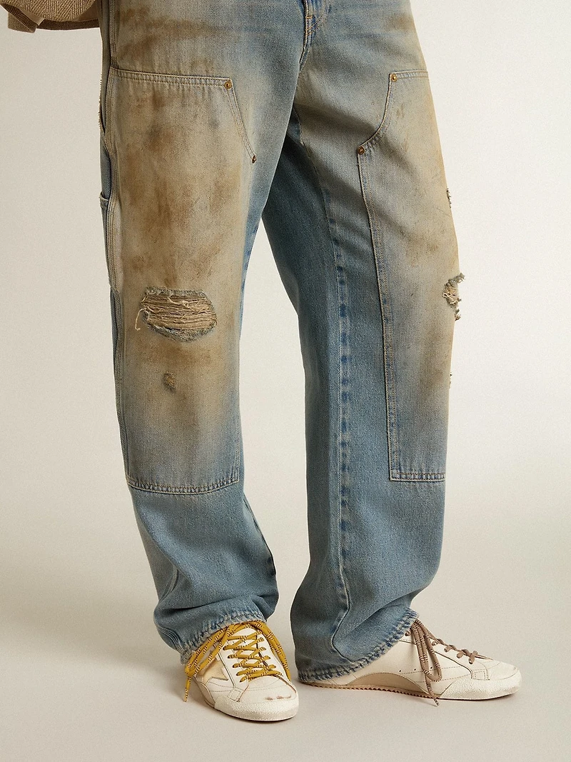 Men's True-Star white nappa leather with gold foiled star and beige suede heel tab