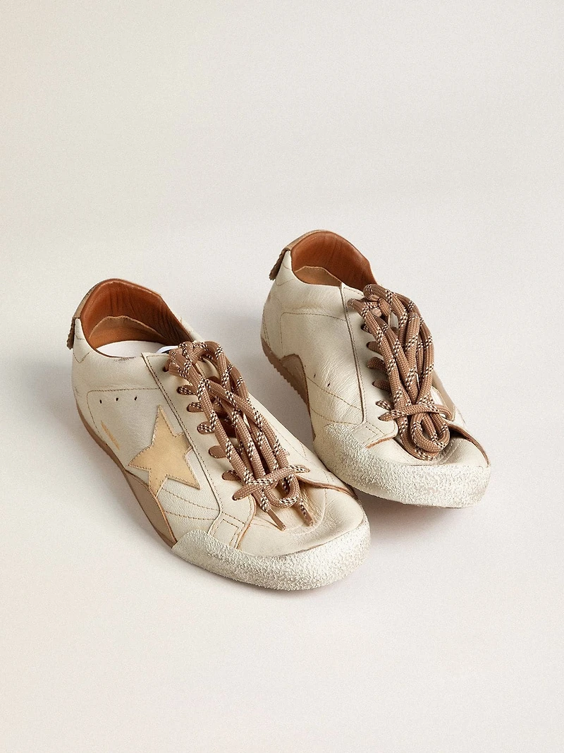 Men's True-Star white nappa leather with gold foiled star and beige suede heel tab
