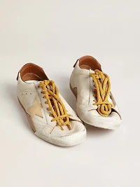 Men's True-Star white nappa leather with gold foiled star and beige suede heel tab
