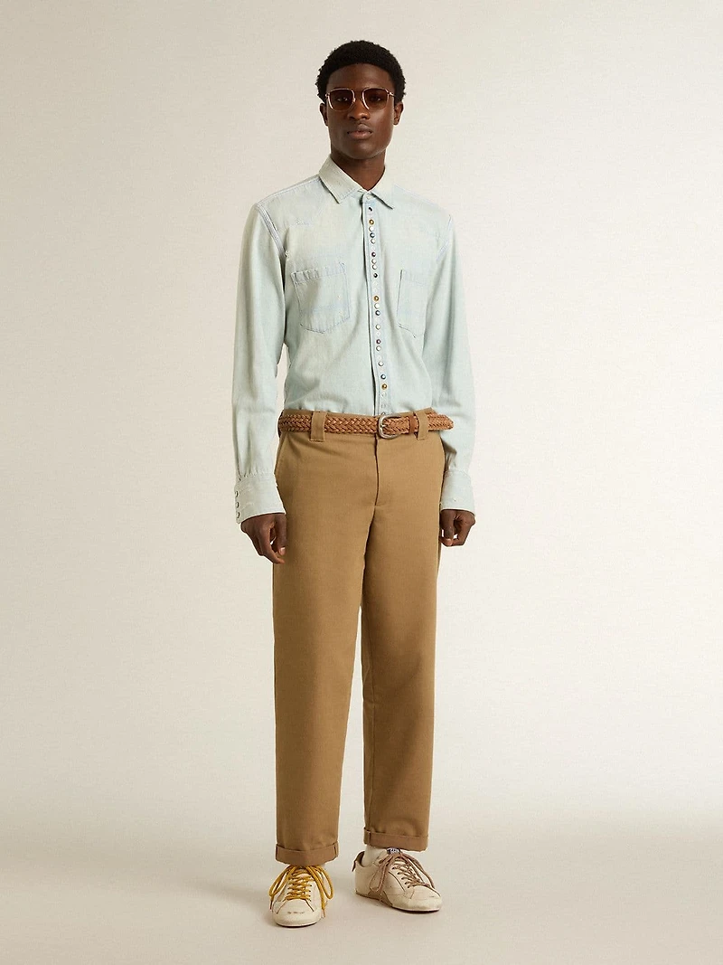 Men's True-Star white nappa leather with gold foiled star and beige suede heel tab
