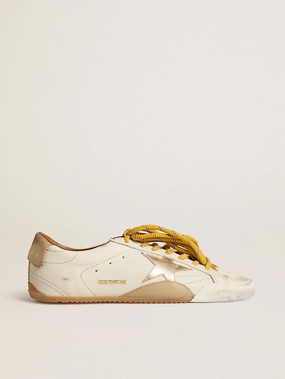 Men's True-Star white nappa leather with gold foiled star and beige suede heel tab