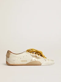 Men's True-Star white nappa leather with gold foiled star and beige suede heel tab