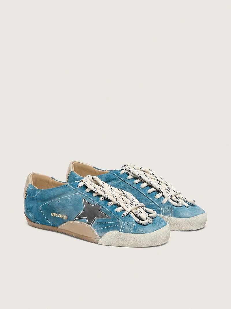 Men's True-Star teal suede with black star and cream heel tab