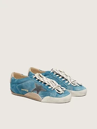 Men's True-Star teal suede with black star and cream heel tab