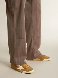 Men's True-Star tobacco-colored suede with white star and platinum heel tab