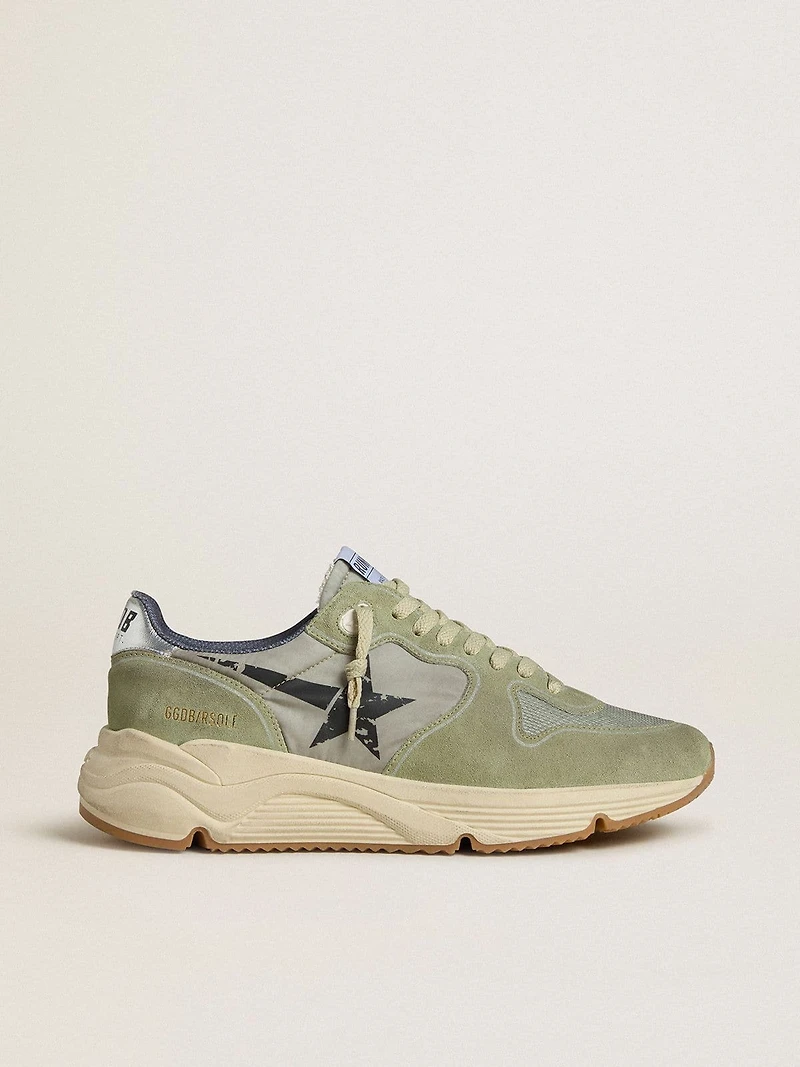 Men's Running Sole sage-green nylon and suede with printed black star