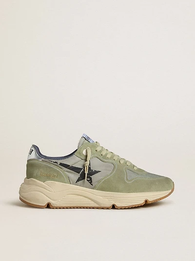 Men's Running Sole sage-green nylon and suede with printed black star