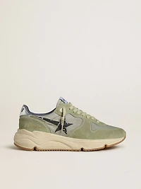 Men's Running Sole sage-green nylon and suede with printed black star