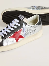 Men’s Stardan laminated silver nylon with burgundy suede star