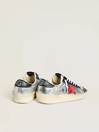 Men’s Stardan laminated silver nylon with burgundy suede star