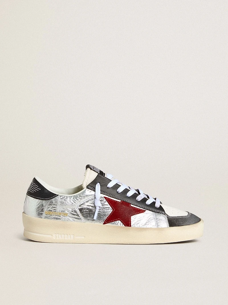 Men’s Stardan laminated silver nylon with burgundy suede star