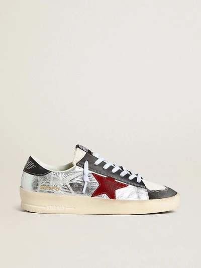 Men’s Stardan laminated silver nylon with burgundy suede star