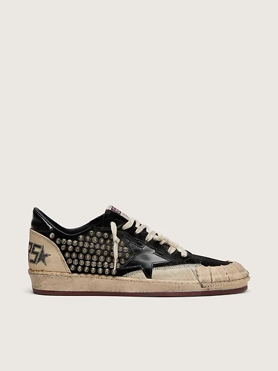 Men's Ball star LAB black suede with studs and glossy leather