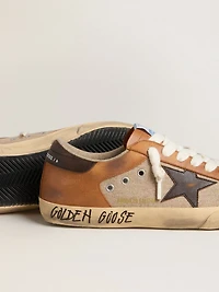 Men's Super-Star LTD beige wool with brown leather star and camel inserts