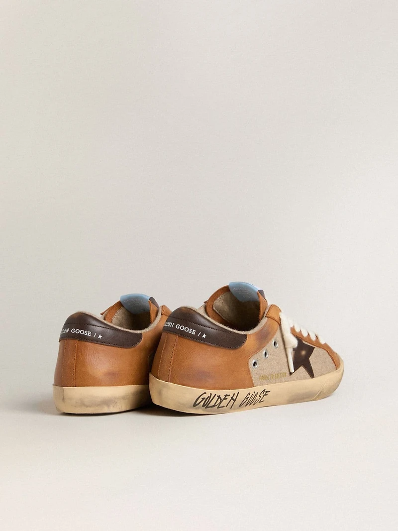 Men's Super-Star LTD beige wool with brown leather star and camel inserts