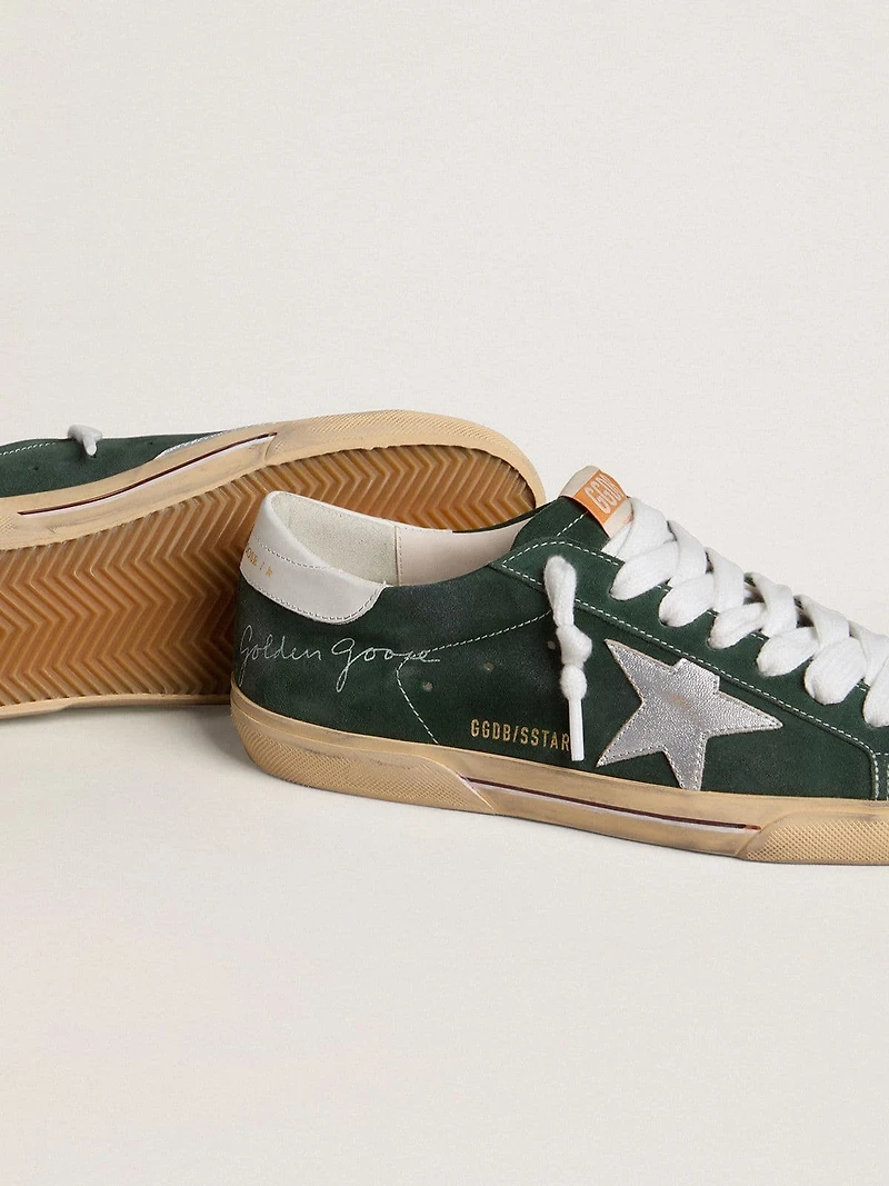 Men's Super-Star green suede with silver metallic leather star and heel tab