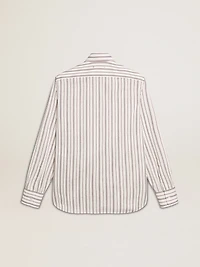 Men's white cotton shirt with fine burgundy stripes