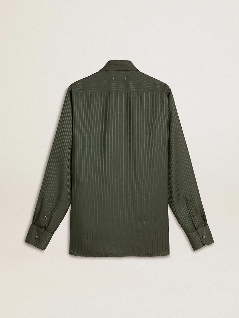 Men's dark green shirt with vertical stripes