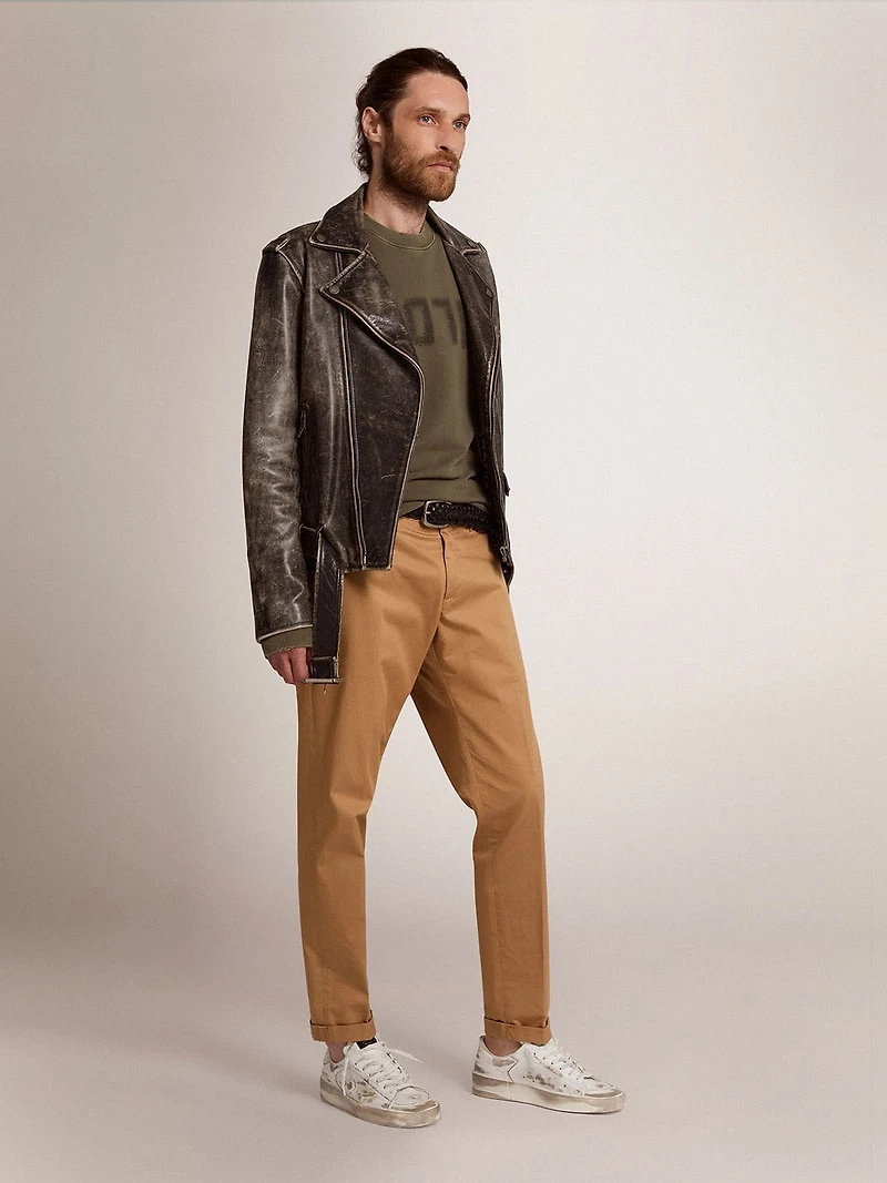 Men's biker jacket distressed leather