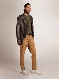 Men's biker jacket distressed leather