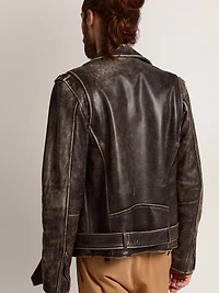 Men's biker jacket distressed leather