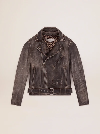 Men's biker jacket distressed leather
