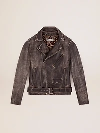 Men's biker jacket distressed leather