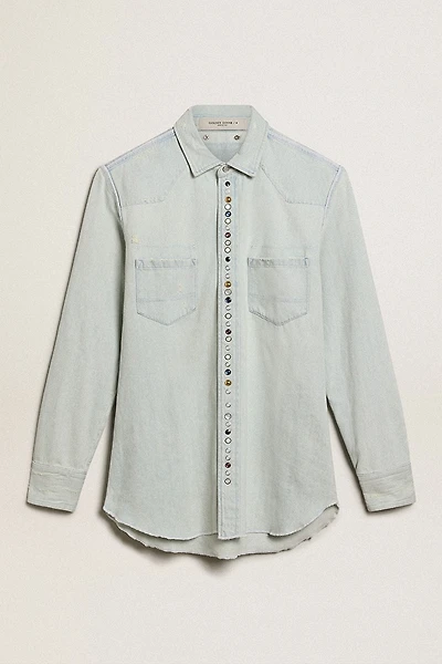 Men's bleached denim shirt with hammered studs