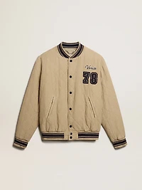 Khaki-colored quilted cotton bomber jacket