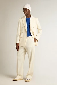 Men’s cream-colored double-breasted blazer