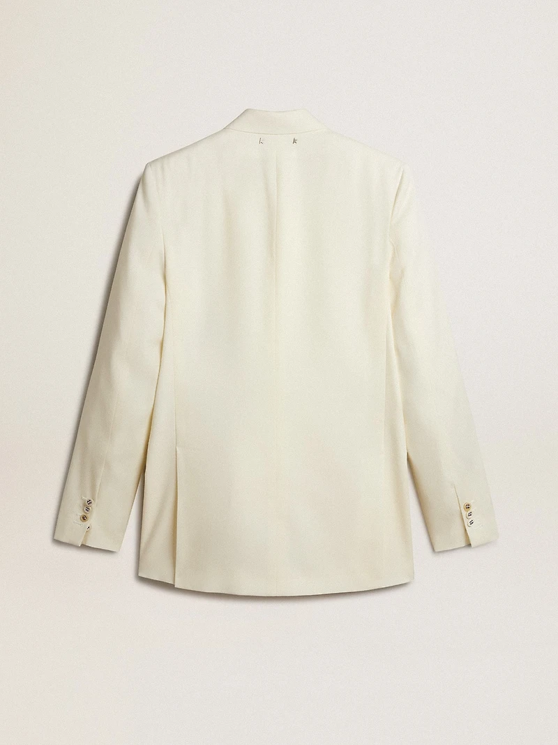 Men’s cream-colored double-breasted blazer
