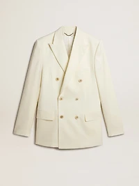 Men’s cream-colored double-breasted blazer