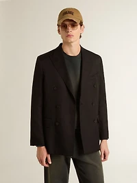 Men’s black double-breasted blazer with button fastening
