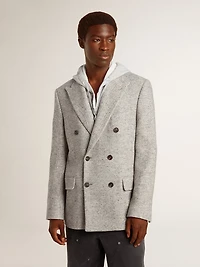 Men's double-breasted jacket gray silk and chevron wool