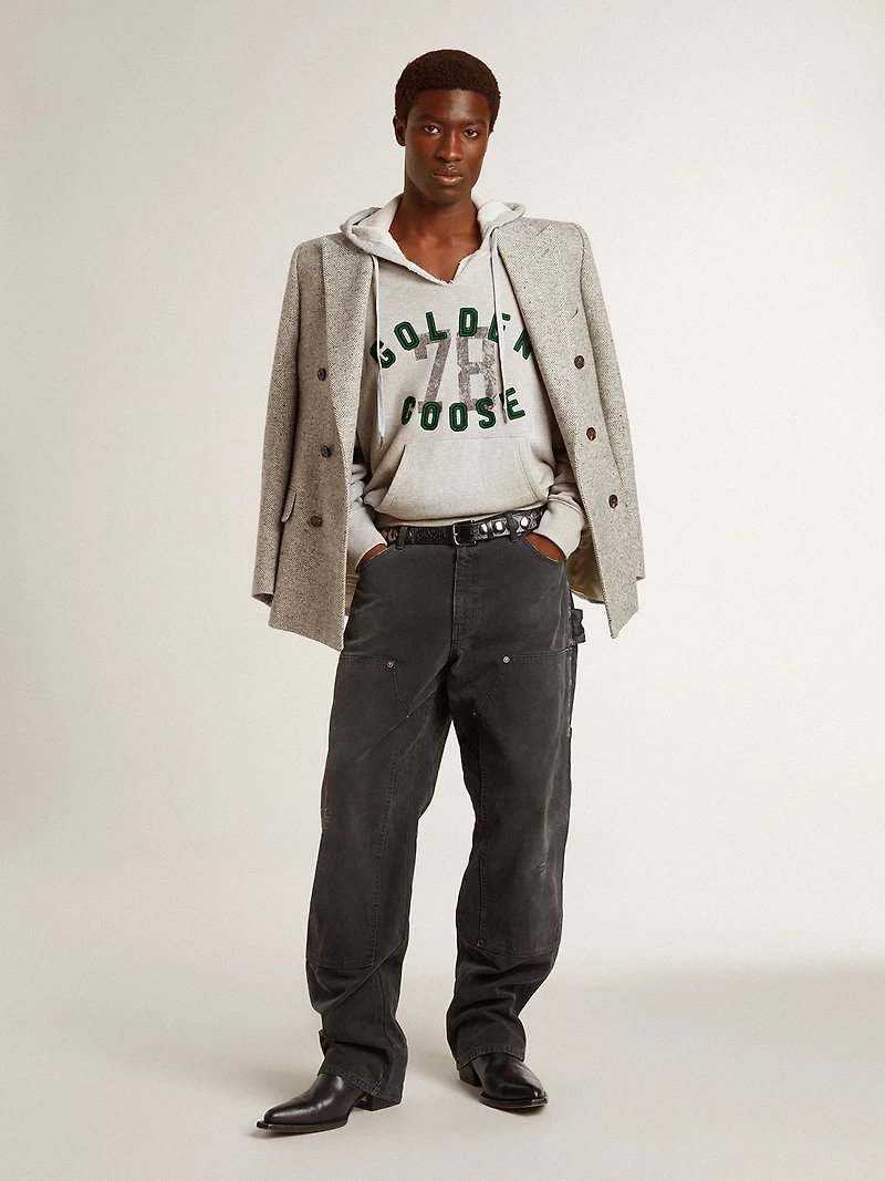 Men's double-breasted jacket gray silk and chevron wool