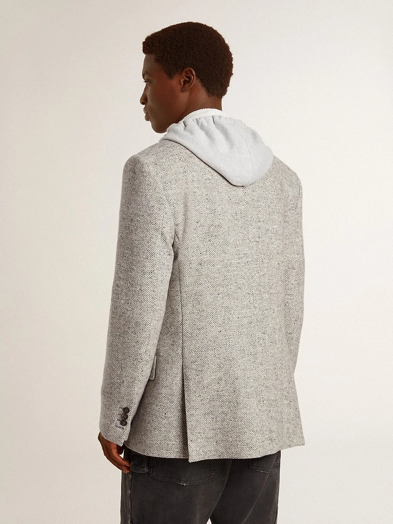 Men's double-breasted jacket gray silk and chevron wool