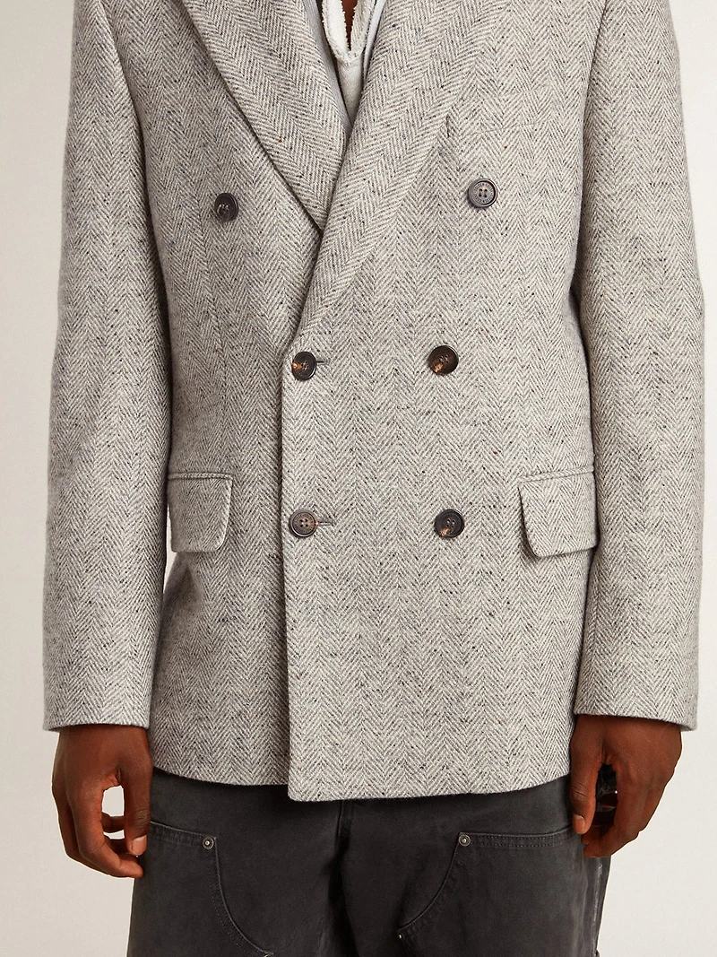 Men's double-breasted jacket gray silk and chevron wool