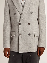 Men's double-breasted jacket gray silk and chevron wool