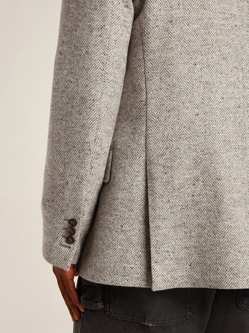 Men's double-breasted jacket gray silk and chevron wool