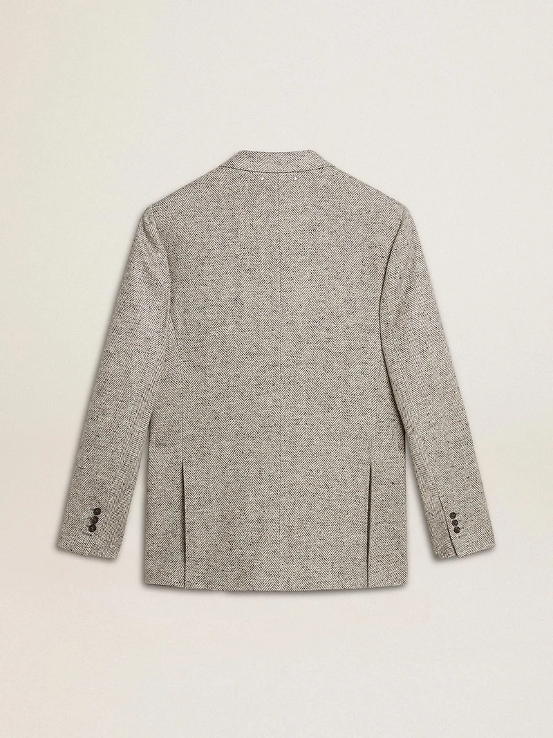 Men's double-breasted jacket gray silk and chevron wool