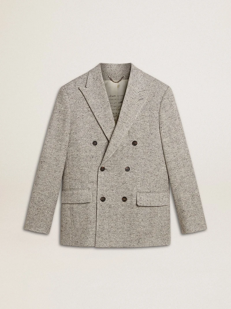 Men's double-breasted jacket gray silk and chevron wool