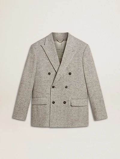 Men's double-breasted jacket gray silk and chevron wool