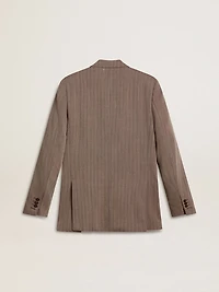 Men's beige chevron wool blend double-breasted blazer